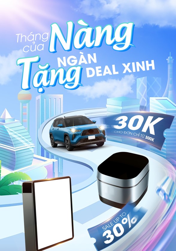 Banner poster e-commerce platform advertising electronic devices sales, poster thương mại điện tử tháng của nàng women's day sale
